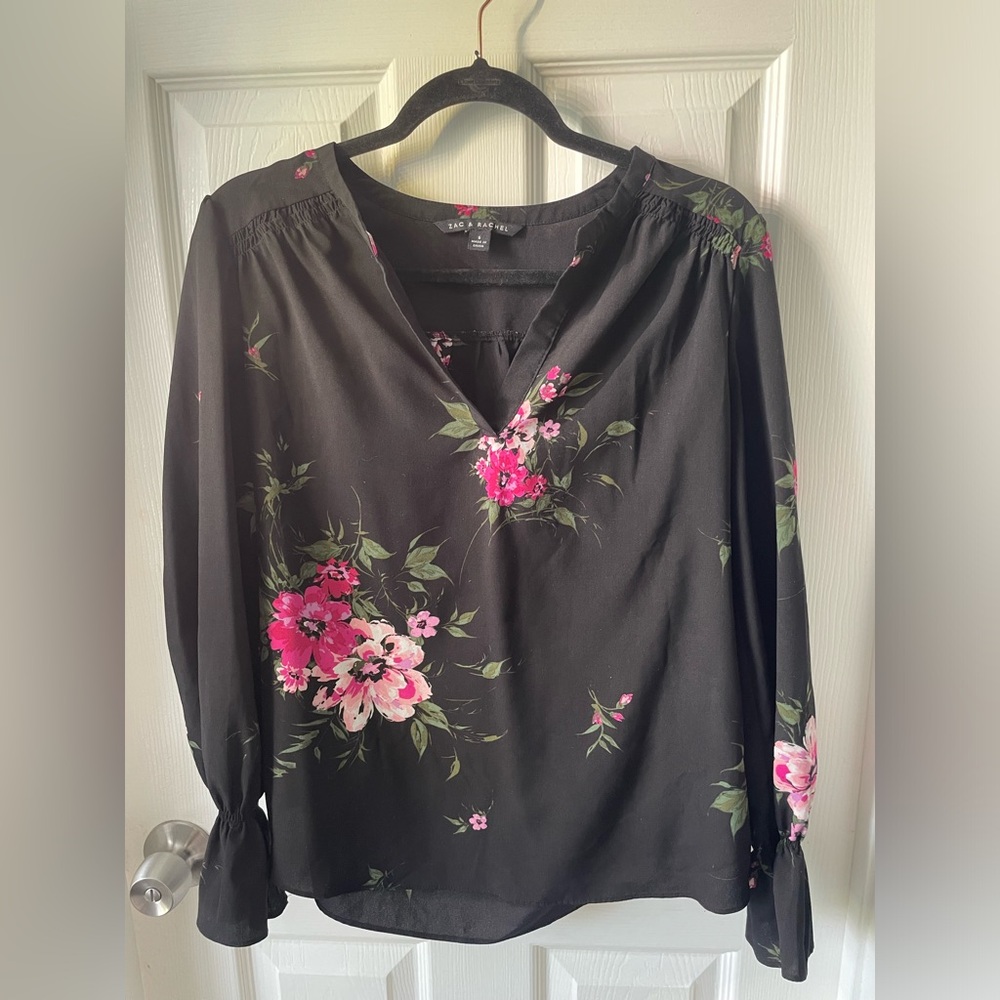 Zac & Rachel Black Floral Long Sleeve Blouse